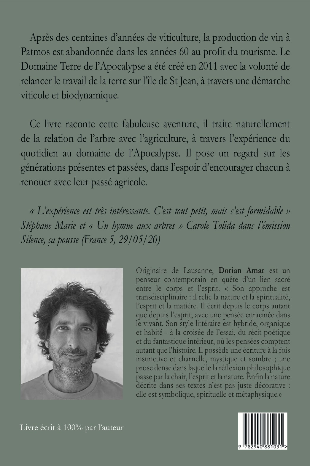 Quatrième de couverture — Les arbres de Patmos, Dorian Amar, Éditions Orat